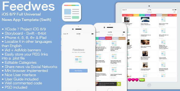 177 Feedews Ios 8 9 Universal News App Template Swift
